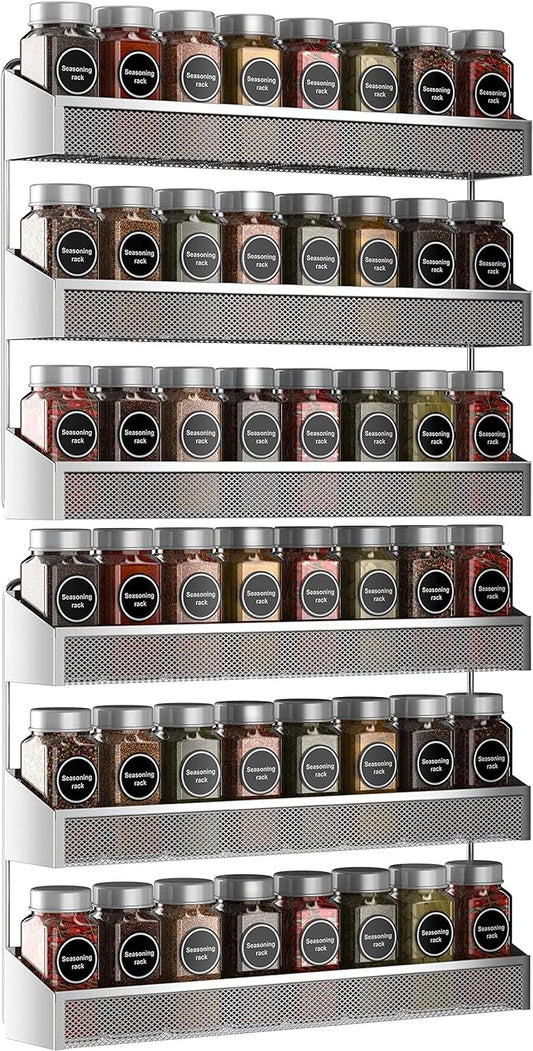 Auledio 2 Pack Spice Rack Organizer, 3 Tier Counter-top Stand or Wall Mounted Storage Rack Hanging Shelf for Kitchen Cabinet, Cupboard, Pantry Door or Bathroom Shower Cosmetic - Chrome