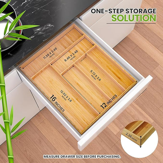 Utopia Kitchen Silverware Organizer, Bamboo Utensil Drawer Organizer for Cutlery, Utensils & Flatware (6 Compartment, Natural) Pack of 1
