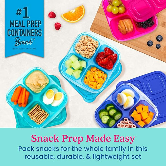 Bentgo Easyboxes 4-Compartment Snack Containers - 8-Piece Set with 4 Trays & 4 Custom-Fit Lids to Seal in Freshness - Reusable Food Storage & Meal Prep Bento BPA-Free Containers (Jewel Brights)
