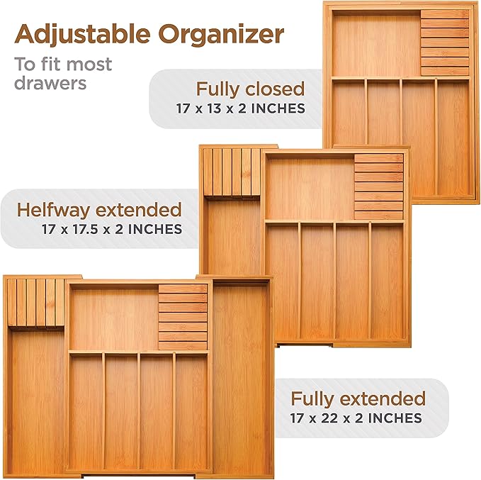 Bambüsi Drawer Organizer - Expandable Kitchen for Utensils, Cutlery, and Silverware (Utensils Utensil)