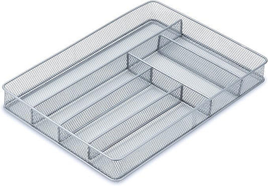 Honey-Can-Do KCH-02162 Steel Mesh 6-Compartment Cutlery Utensil Organizer, Silver, 16x11.25x2