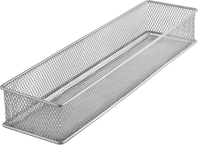 YBM HOME Silver Mesh Drawer Cabinet and or Shelf Organizer Bins, School Supply Holder Office Desktop Organizer Basket 1592s (1, 3x12x2 Inch)