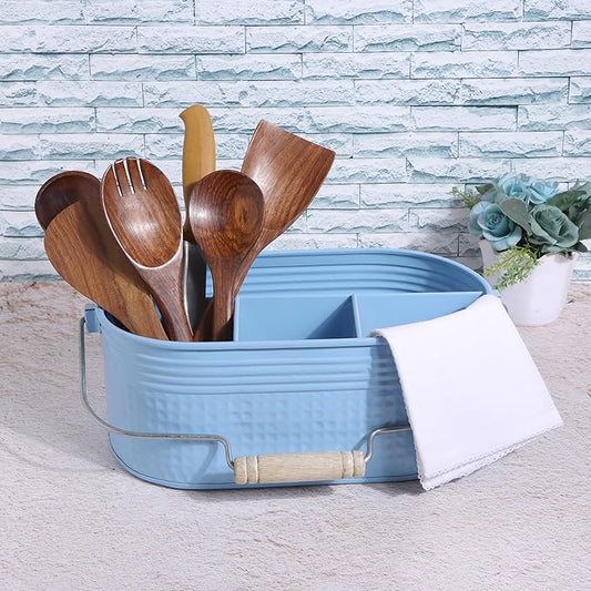Alpha Living Home - Silverware Caddy, Utensil Holder with Handle, Galvanized Flatware Organizer for Kitchen, Countertop, Dining Table, BBQ, Picnic, Party, Farmhouse, Rustic Decor – Arctic