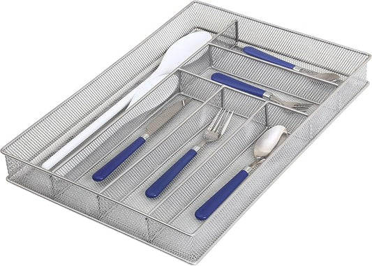 YBM Home Stainless Steel Silverware Tray Organizer for Kitchen Utensils, In-Drawer Cutlery Tray Mesh Utensil Drawer Organizer with 6 Compartments for Kitchen and Office