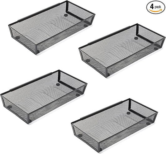 Silverware Organizer ，Mesh Cutlery silverware Tray for Drawer，Tool tray organizer,Utensil Flatware Tableware Organizer for Kitchen,Office,with Non-slip,Fits Standard Drawer,(6x12 IN) 6PSC,Black