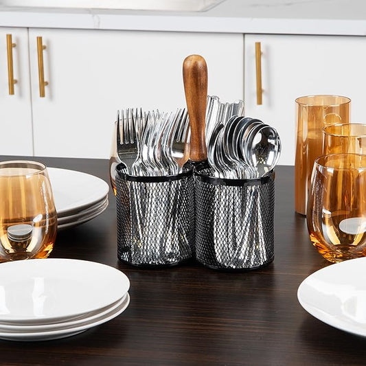 Mind Reader Utensil Holder, Silverware Organizer, Caddy, Cutlery Holder, Kitchen, Metal Mesh, 7.5"L x 7.5"W x 9.75"H, Black