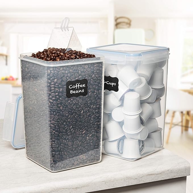 WHITE FEATHER SUPPLIES 2 PC [6.5L / 220 Oz] Large Flour Sugar Storage Containers - Leak Proof, BPA Free, Clear Plastic Food Storage Containers with Lids Airtight - Bulk Storage for Kitchen and Pantry