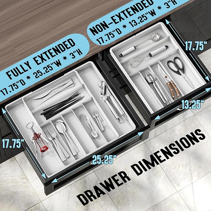 Simple Houseware Expandable Kitchen Drawer Flatware Organizer, White