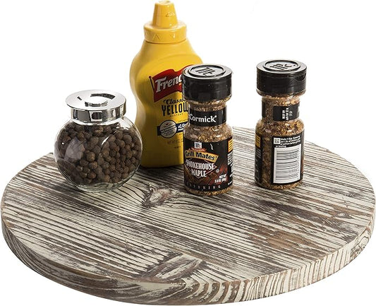 MyGift 12.8 Inch Round Rustic Torched Wood Lazy Susan Spinning Turntable Tray, Rotating Wooden Countertop Spice Rack, Kitchen Cabinet Organizer Home Decor