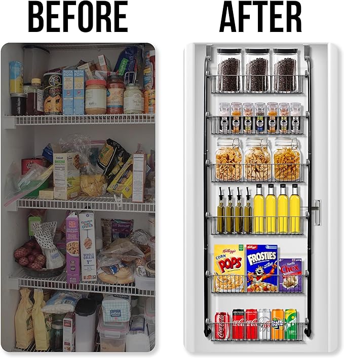 Over the Door Pantry Organizer Storage with 6 Easy to Install Spice Rack Shelves for Pantry Kitchen Bathroom and Cabinet Door