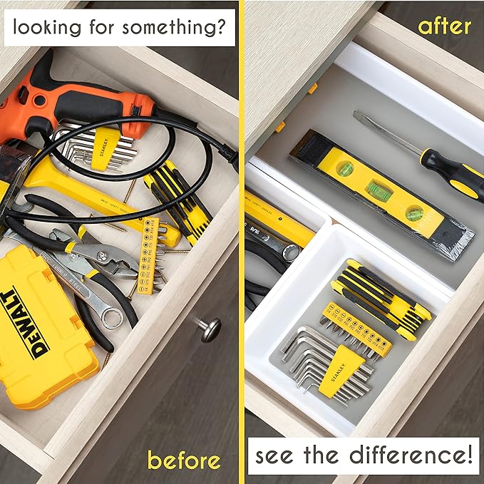 Drawer Organizers 3-Size | Kitchen, Desk, Junk Drawer Organization & Storage Tray [6 Pcs]