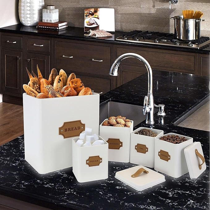 Megachef Storage and Organization Food and Coffee Canister Set Collection, 5 Piece, Matte White