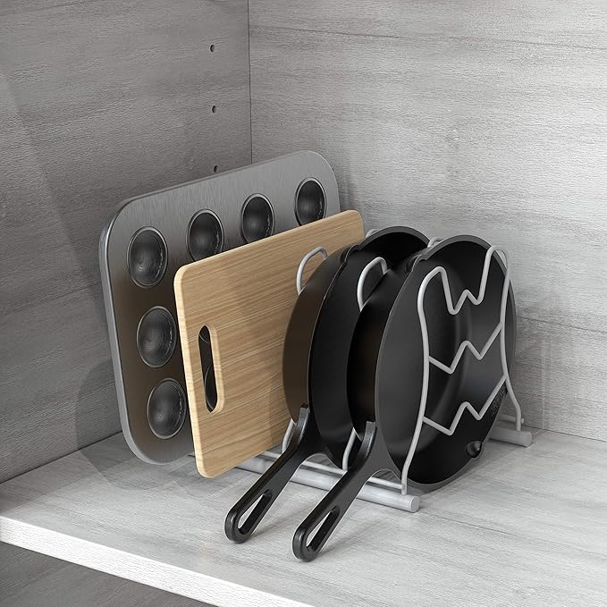 Deco Brothers Pan Organizer Rack for Kitchen Cabinet and Counter, White