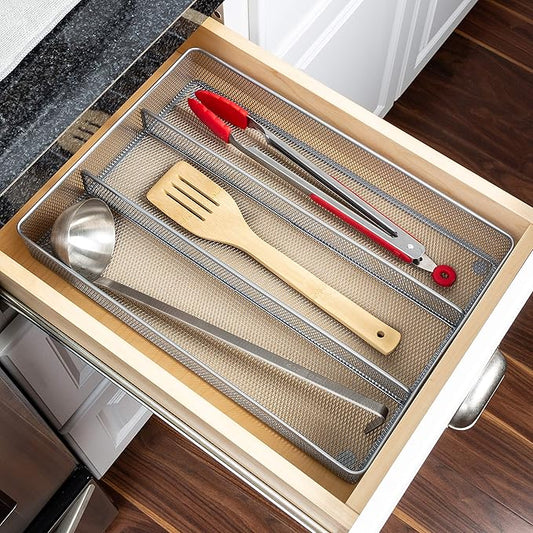 Honey-Can-Do KCH-02157 Steel Mesh 3-Compartment Cutlery Utensil Organizer, Silver
