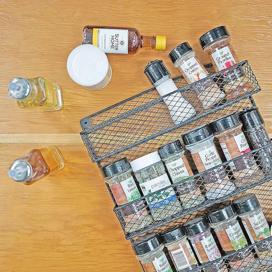 Wall Mount Spice Rack – 3-Tier Kitchen Storage Organizer Shelf, Space-Saving Design, Includes 2 Racks