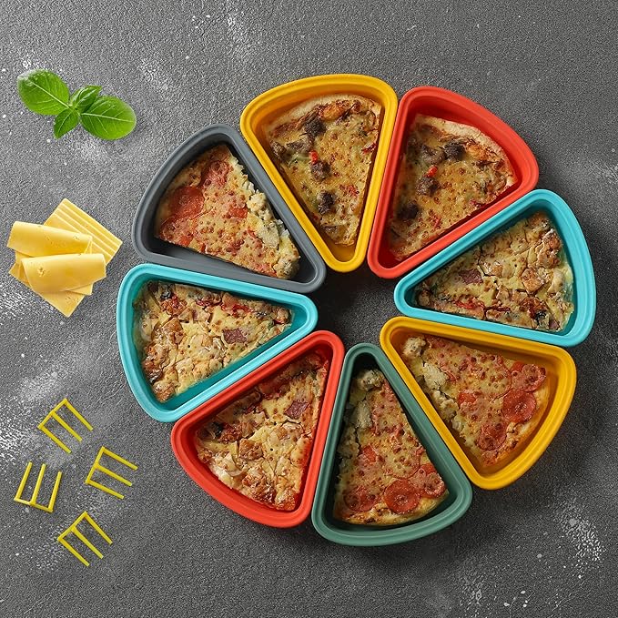 2-Pack Reusable Silicone Leftover Pizza Slice Storage Container with Air-tight Lids-BPA Free,Fits Single Slice up to 16”,Save Space,Refrigerator organizer(2 Space Grey)
